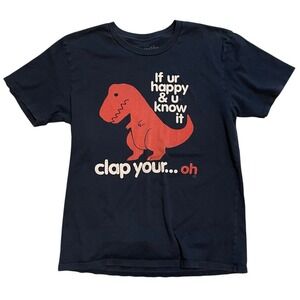 Goodie Two Sleeves Mens T-Rex Graphic T-Shirt Navy Blue Funny Dinosaur Tee Small